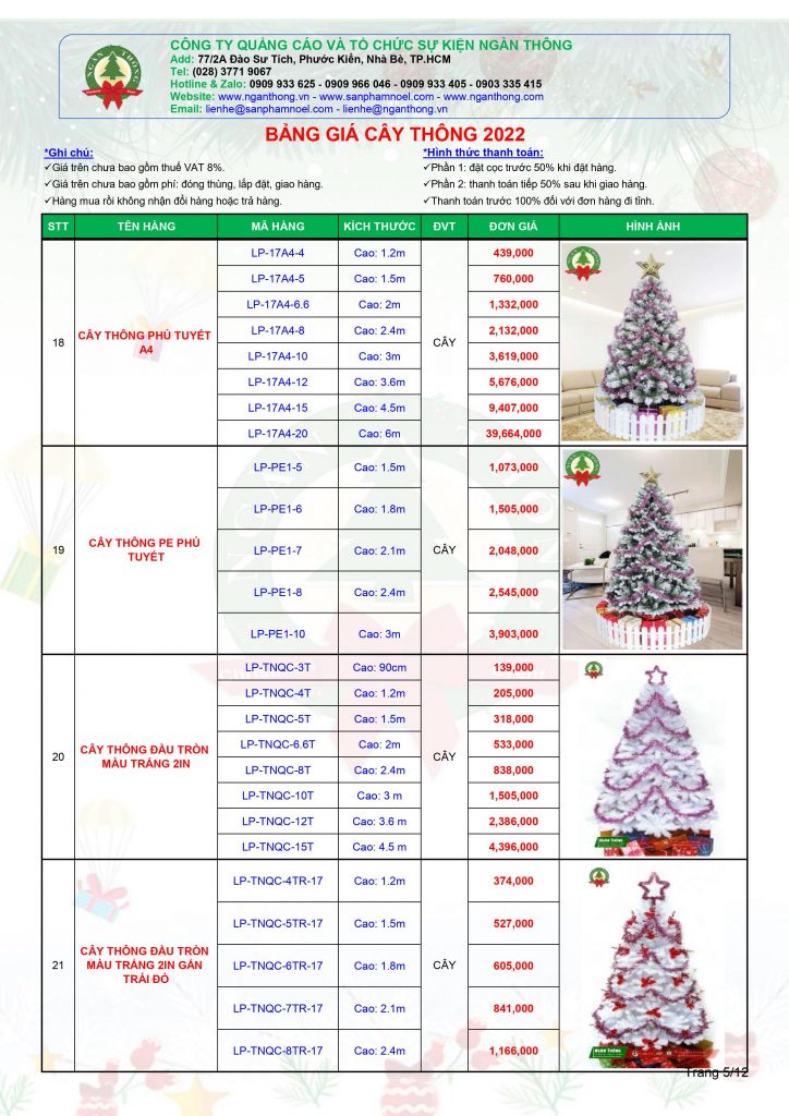 Bảng Giá Cây Thông Noel 2024 - San Pham Noel