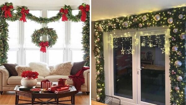 Trang trí cửa kính noel bằng dây kim tuyến