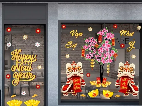 Trang trí cửa kính ngày tết