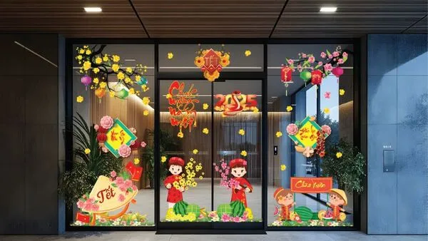 Trang trí cửa kính ngày tết