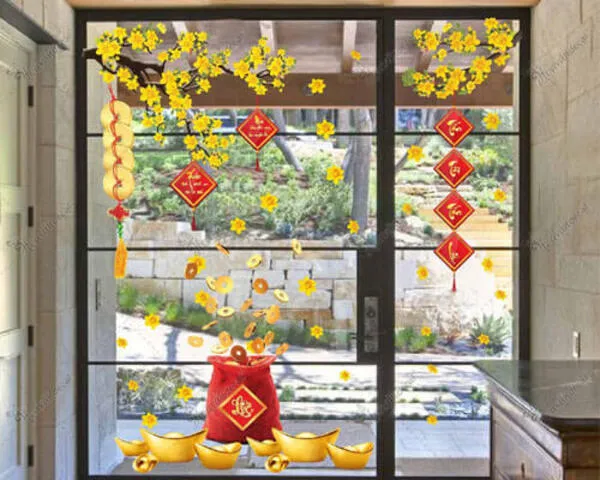 Trang trí cửa kính ngày tết