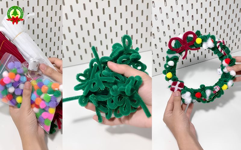 Hướng dẫn cách làm vòng nguyệt quế noel bằng kẽm nhung đẹp, dễ thực hiện tại nhà, kèm gợi ý mẫu trang trí Noel và dịch vụ Ngàn Thông.